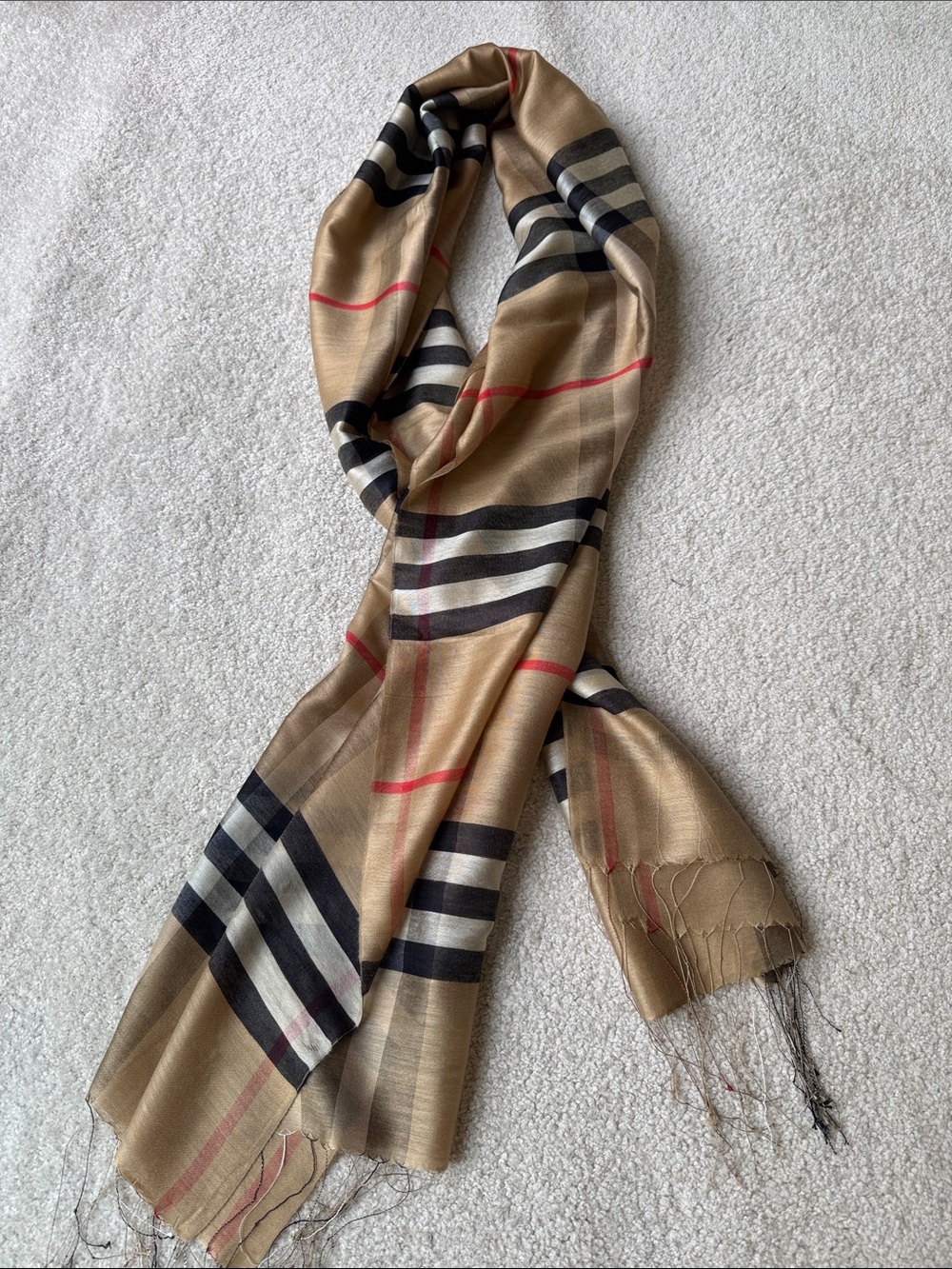 NEE Classic Tan Soft Silky Plaid Scarf